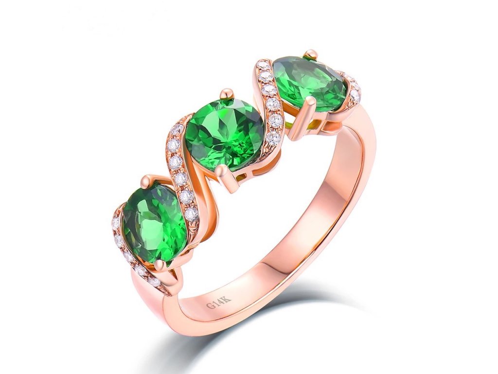 Prsten z růžového zlata 14K s diamantem a tsavoritem 1,63 ct 