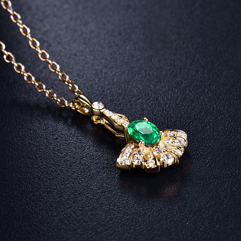 14 Kt Yellow Gold Diamond & 0.55 ct Emerald Pendant