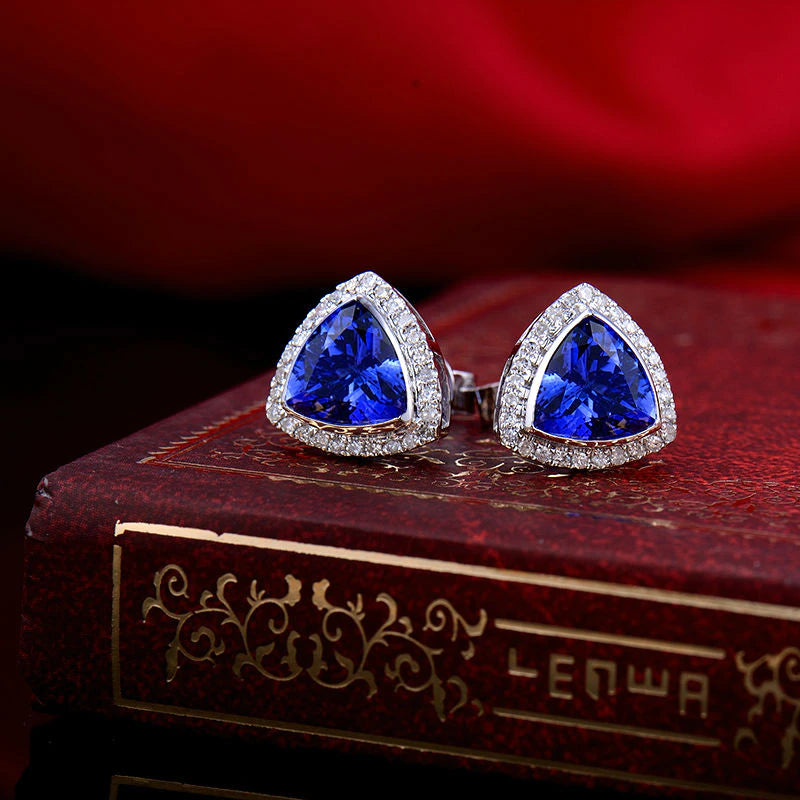 Náušnice z bílého zlata 14K s tanzanitem 1,98 ct a diamanty 