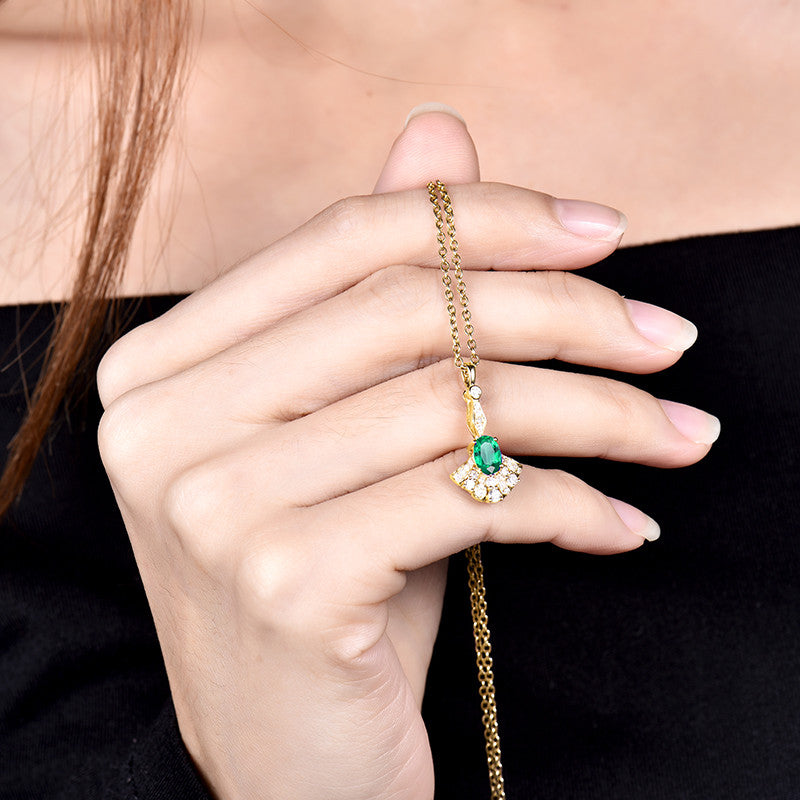 14 Kt Yellow Gold Diamond & 0.55 ct Emerald Pendant