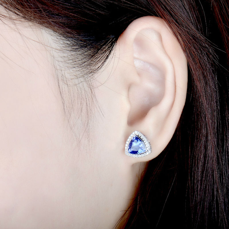 14K White Gold 1.98ct Tanzanite Earrings with Diamonds