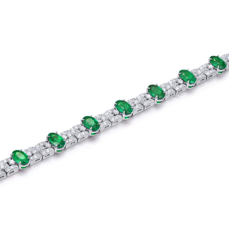 18Kt White Gold 7.61 ct Emerald Bracelet with Diamonds (Unisex)