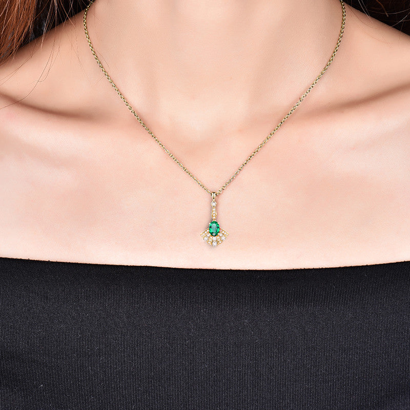 14 Kt Yellow Gold Diamond & 0.55 ct Emerald Pendant