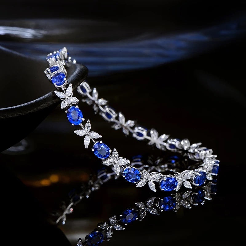 18K White Gold Oval Sapphire and Baguette Diamond Bracelet – Long's Jewelers