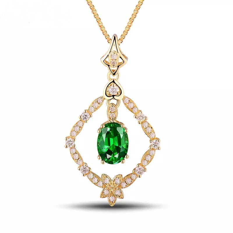 18Kt Yellow Gold Diamond 1.09 ct Tsavorite Pendant