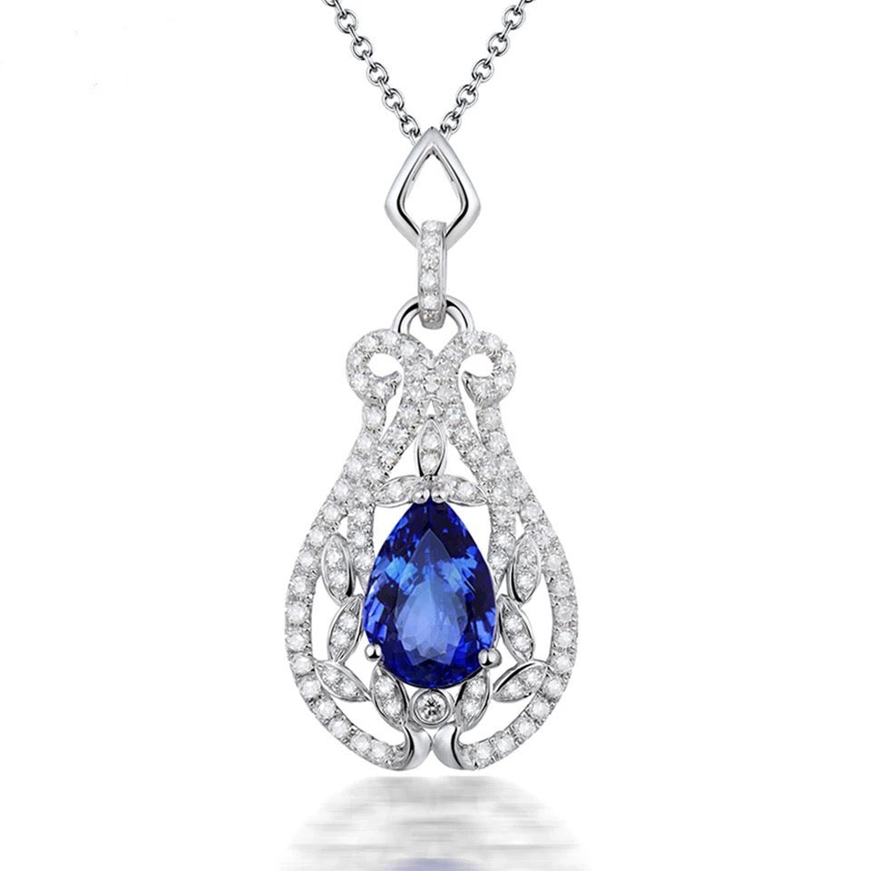 14Kt White Gold Diamonds 2.08 Tanzanite Pendant