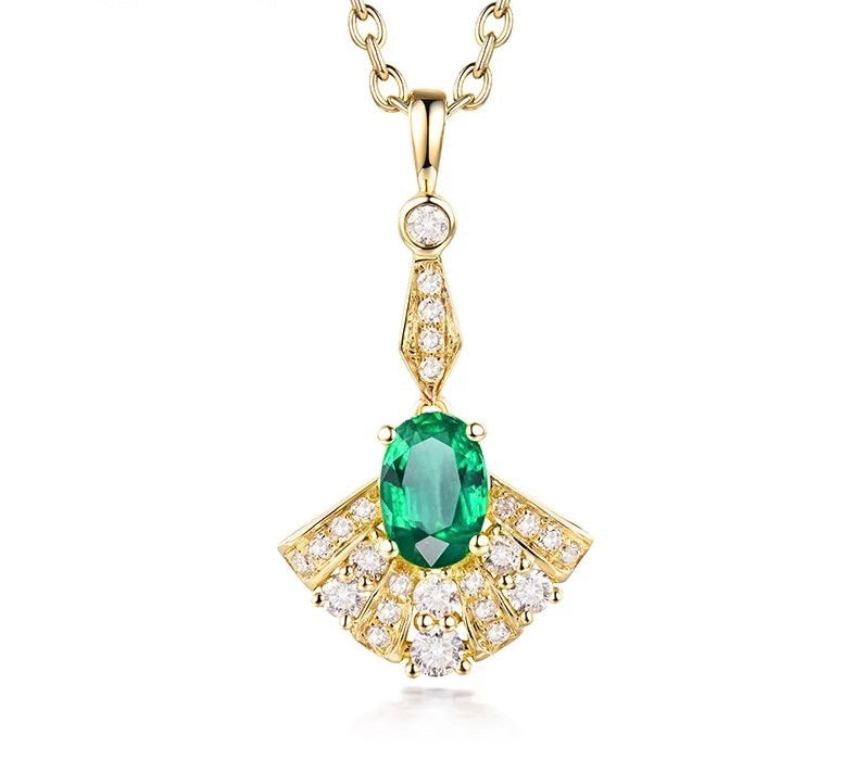 14 Kt Yellow Gold Diamond & 0.55 ct Emerald Pendant
