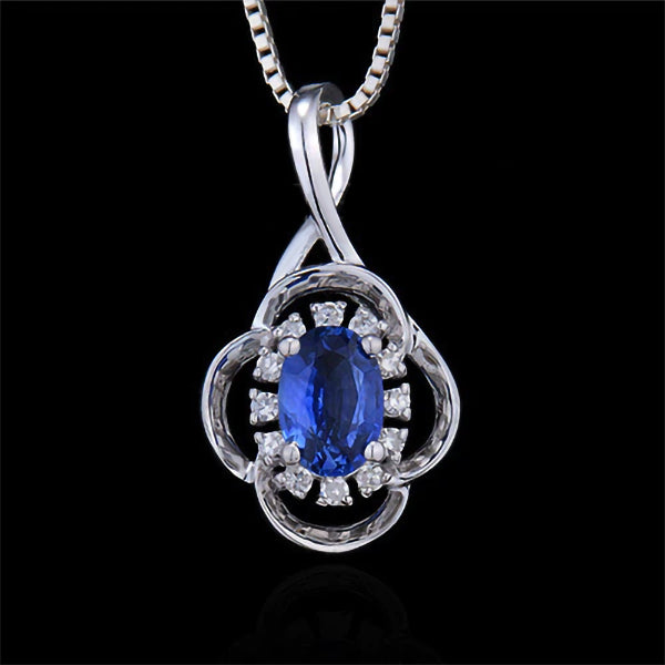18K White Gold 0.72ct Blue Sapphire Pendant with Natural Diamond
